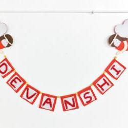 Angels Announce Name Banner in Red Felt & Off White Burlap